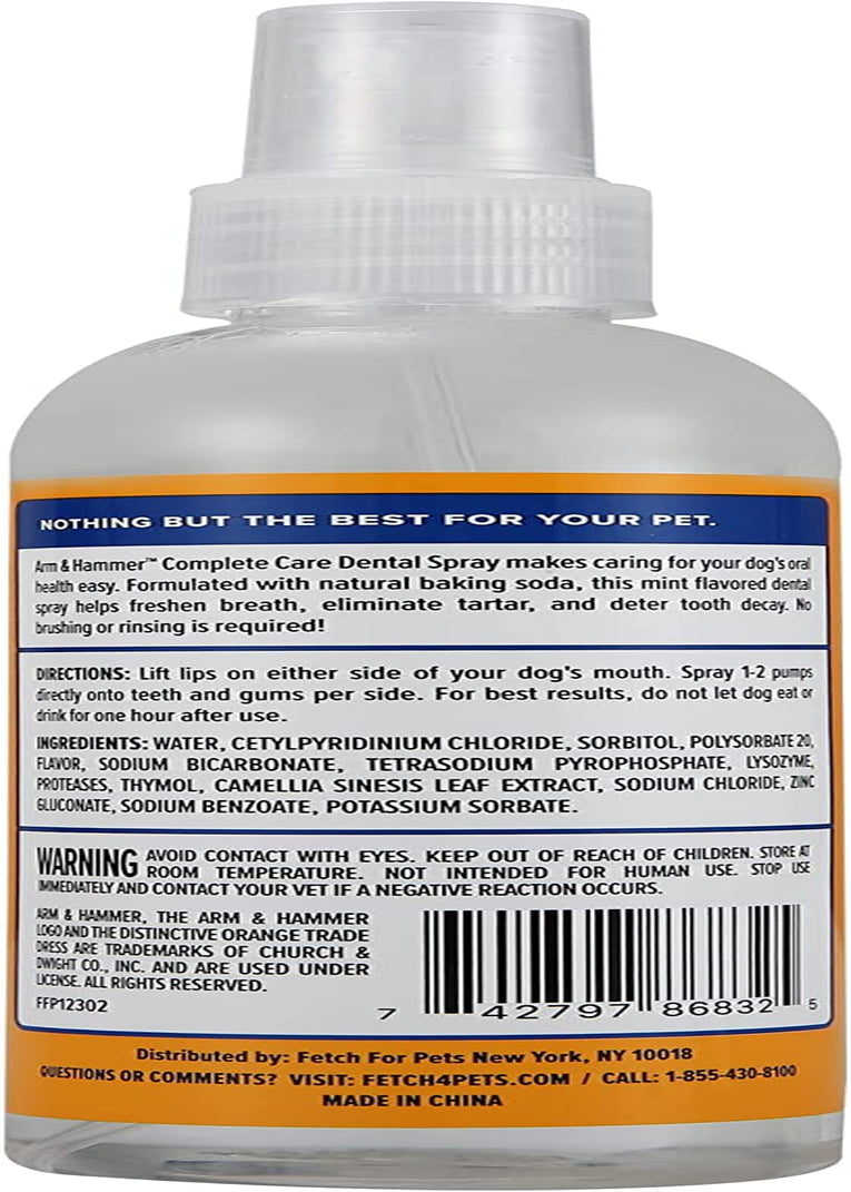 Complete Care Dog Dental Spray, 6 Fl Oz | Mint Flavor Dog Dental Spray for Easy Brushless Cleaning | Baking Soda Enhanced Formula for Fresh Breath and Tartar Control