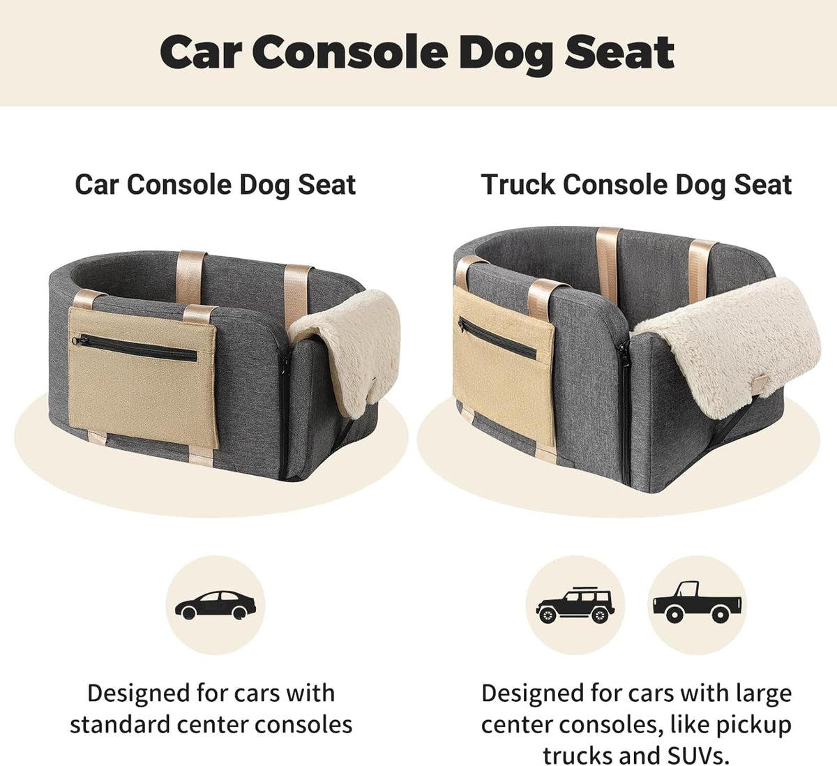 Dog Car Seat Cat Carrier - Dog Car Booster Seat on Car Armrest Travel Bags for Cats Dogs with Easy Carrying Strap Dog Travel Car Carrier with Safety Tethers Console Car Seat for Dogs