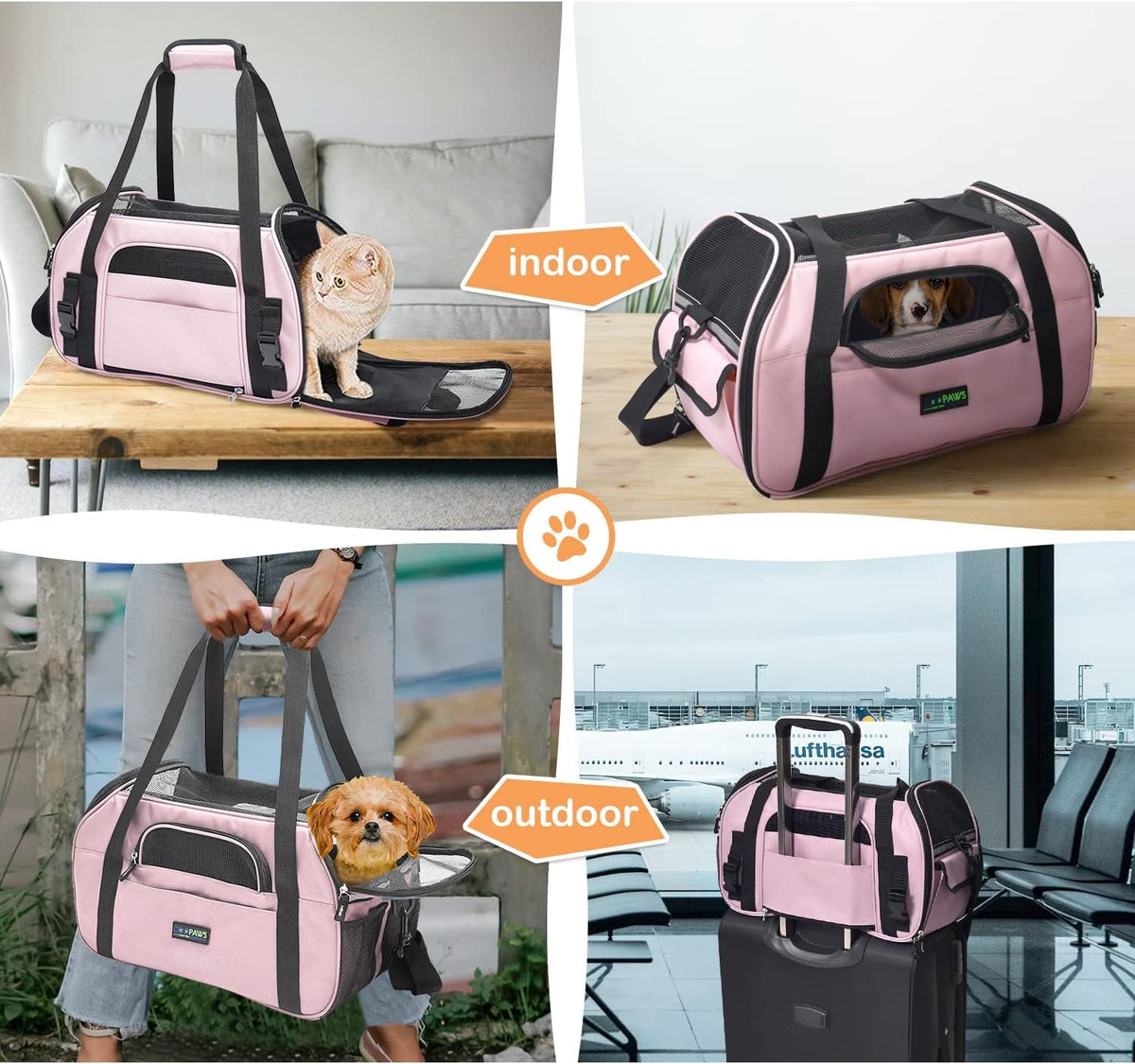 Soft-Sided Kennel Pet Carrier for Small Dogs, Cats, Puppy, Airline Approved Cat Carriers Dog Carrier Collapsible, Travel Handbag & Car Seat