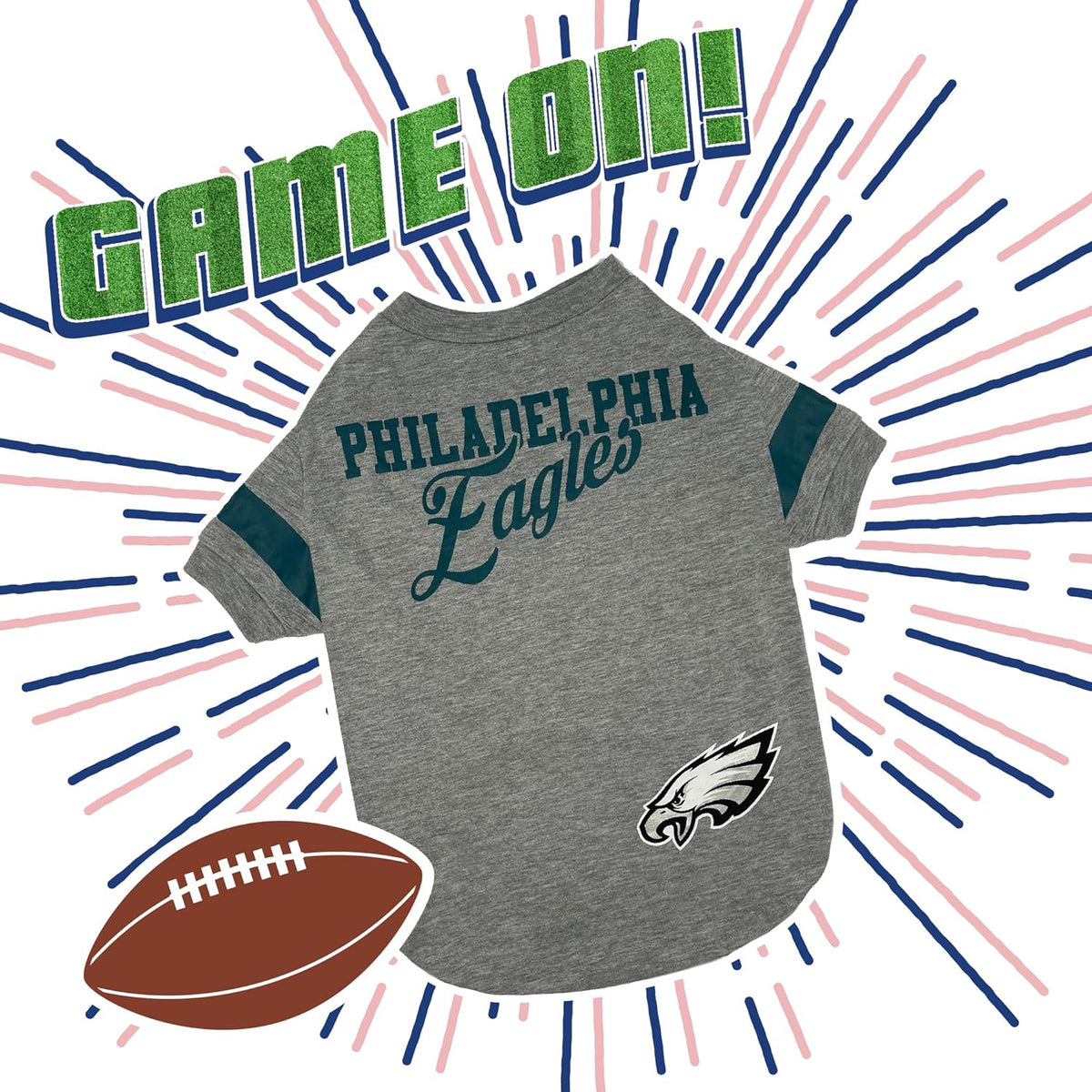 NFL Philadelphia Eagles T-Shirt for Dogs & Cats, Medium. Football Dog Shirt for NFL Team Fans. New & Updated Fashionable Stripe Design, Durable & Cute Sports PET TEE Shirt Outfit