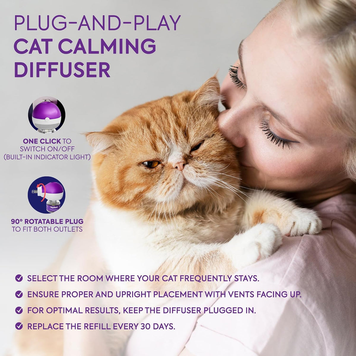 Cat Pheromones Calming Diffuser: Premium Pheromone Diffuser for Cats - Cat Pheromones Diffuser - Cat Calming Diffuser - Cat Calming Pheromone Diffuser, 3 Pack (Purple)