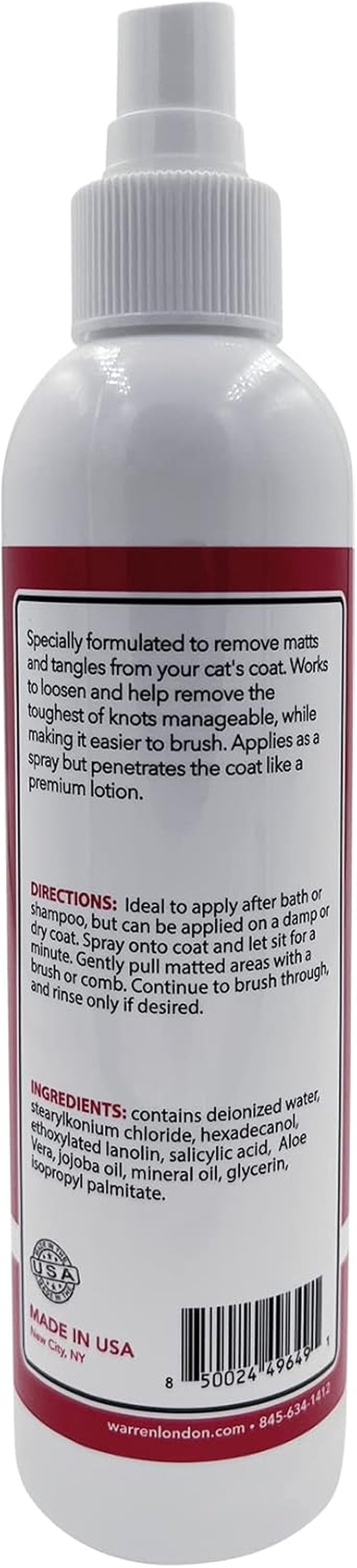 Cat Detangler Spray for Matted Hair | Leave in Conditioner Pet Detangling Spray That Demat & Refreshes | Use with Cat Brush or Grooming Glove | Made in USA | 8Oz