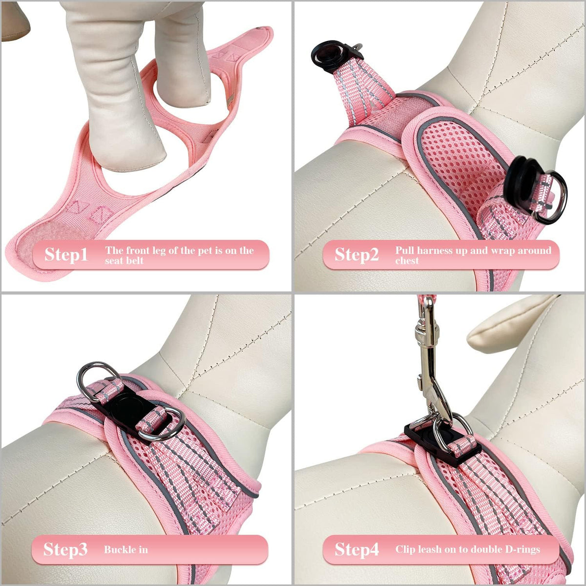 Dog Harness and Leash Set, No Pull Soft Mesh Pet Harness, Reflective Adjustable Puppy Vest for Small Medium Large Dogs, Cats (Pink, X-Small (Pack of 1)