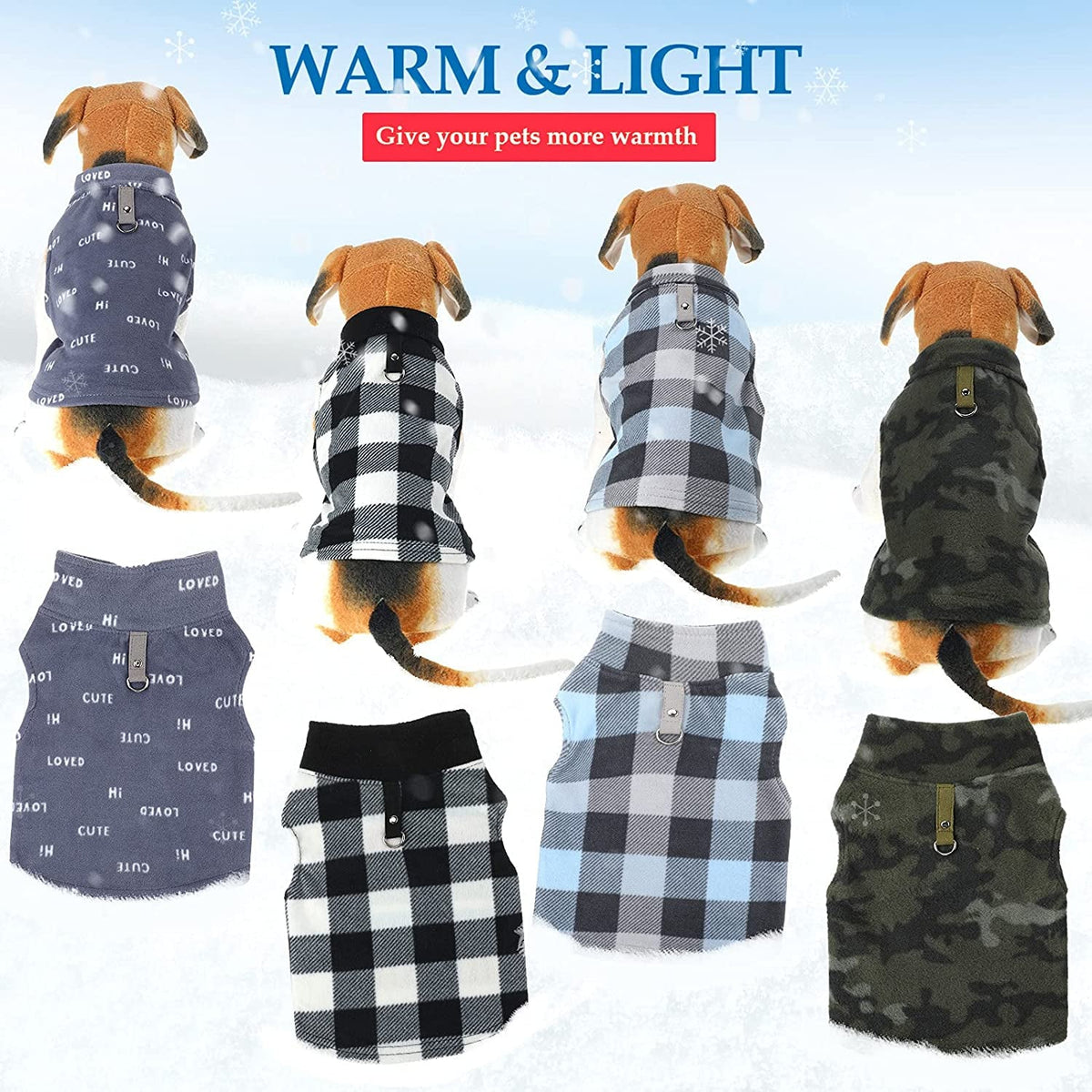 4 Pieces Winter Fabric Dog Sweater with Leash Ring Soft Fleece Vest Dog Clothes Plaid Camouflage Warm Puppy Jacket Pullover Clothes for Small Dogs Cat Puppy Chihuahua(M)