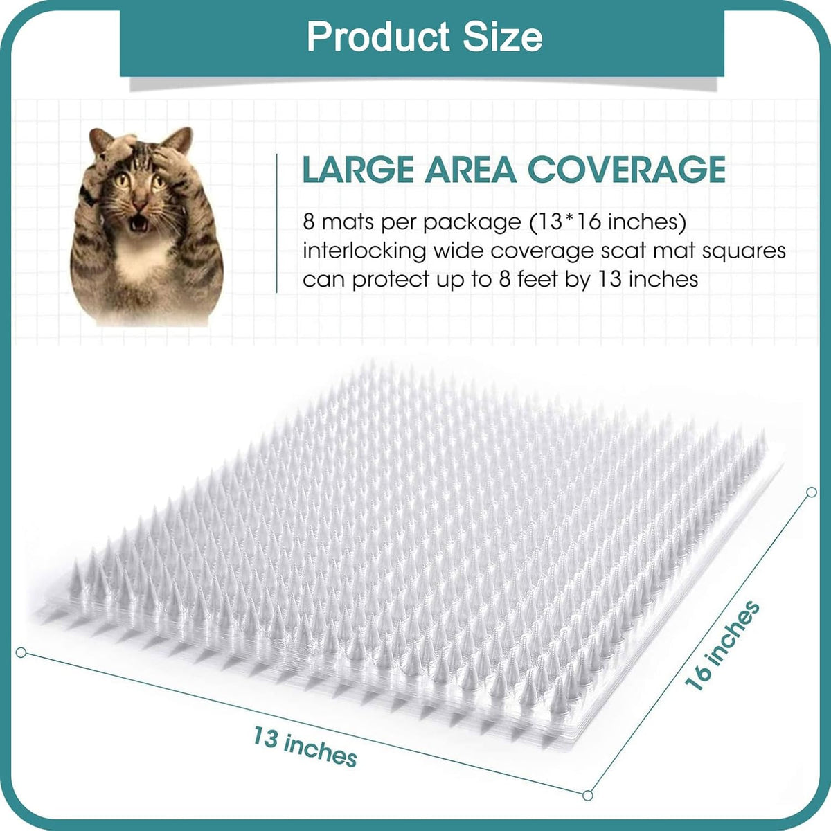 8 Pack Cat Deterrent Outdoor/Indoor Scat Mat, Pet Deterrent Training Mats, Keep Cats/Dogs Away Plastic Mats with Spikes, 12 Sq.Ft, 16 X 13 Inches