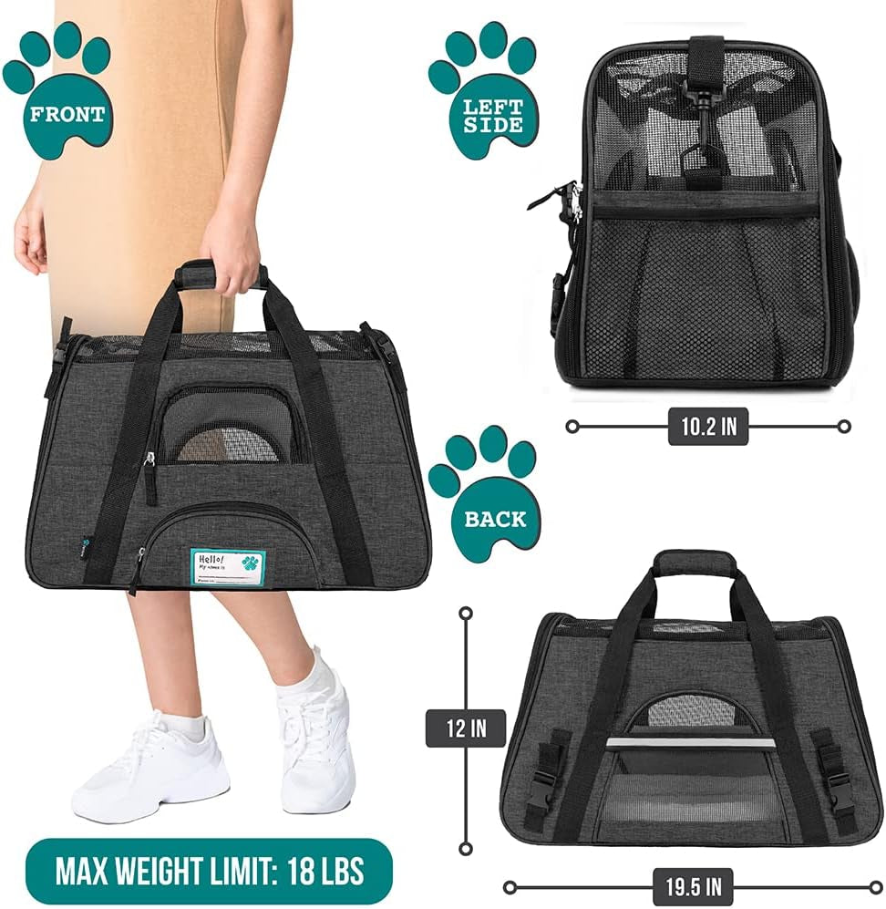 Airline Approved Pet Carrier for Cat, Soft Sided Dog Carrier for Small Dog, Cat Travel Supplies Accessories Indoor Cats, Ventilated Pet Carrying Bag Medium Kitten Puppy, Large Heather Dark Gray