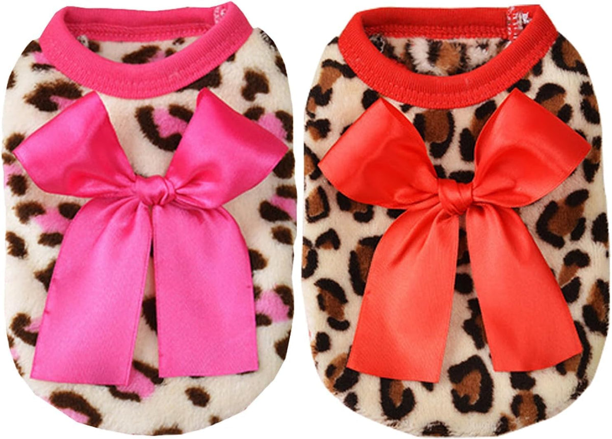 2 Pieces XXS Dog Sweater for Small Dogs - Leopard Teacup Chihuahua & Yorkie Puppy Clothes (Pink+Red, Xx-Small)