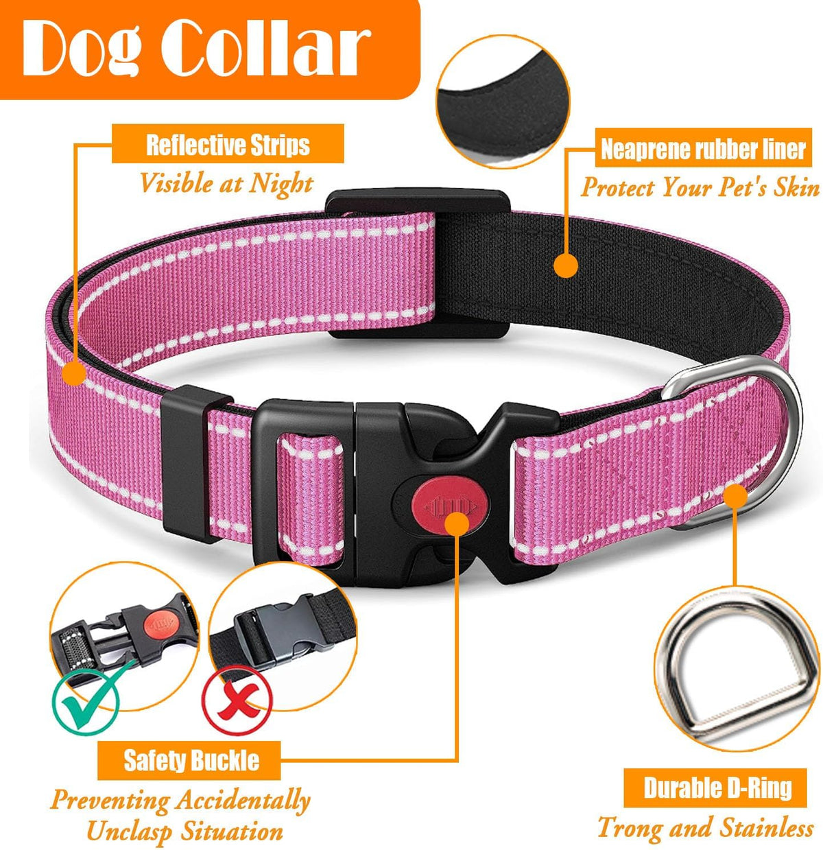 No Pull Dog Harness, Collar & Leash Set | Includes Dog Seat Belt, Collapsible Bowls & Poop Bag Dispenser. Ideal for Training, Walking, Hiking. Fits Small to Large Dogs(Pink-L)