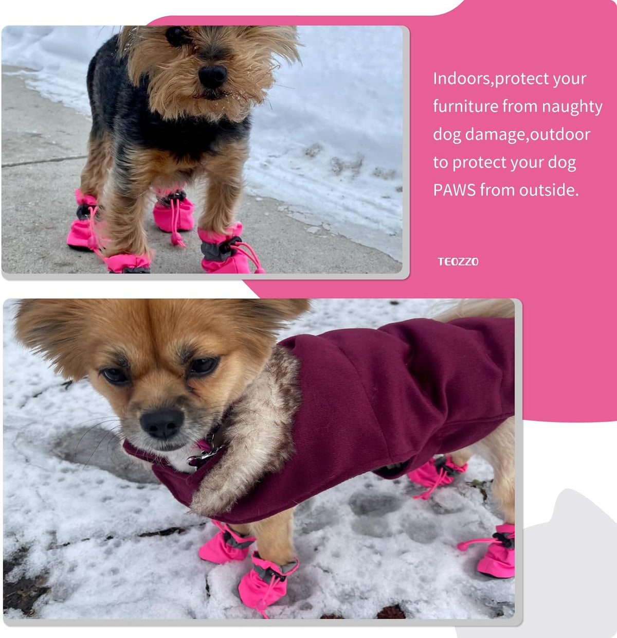 Dog Shoes for Hot Pavement, Anti-Slip Sole Dog Boots & Paw Protector Dog Booties with Reflective Straps Dog Shoes for Small Medium Dogs 4PCS Pink 3