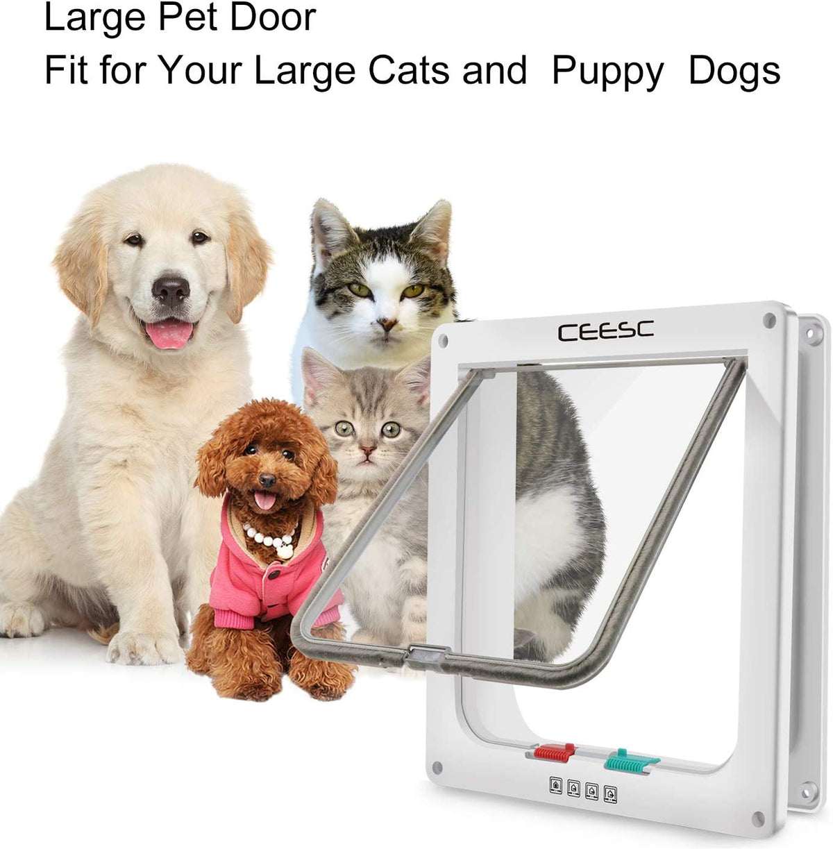 Extra Large Cat Door (Outer Size 11"X9.8"), Weatherproof, White, ABS Material, 4-Way Locking Flap for Cats & Dogs up to 25.54 Lbs