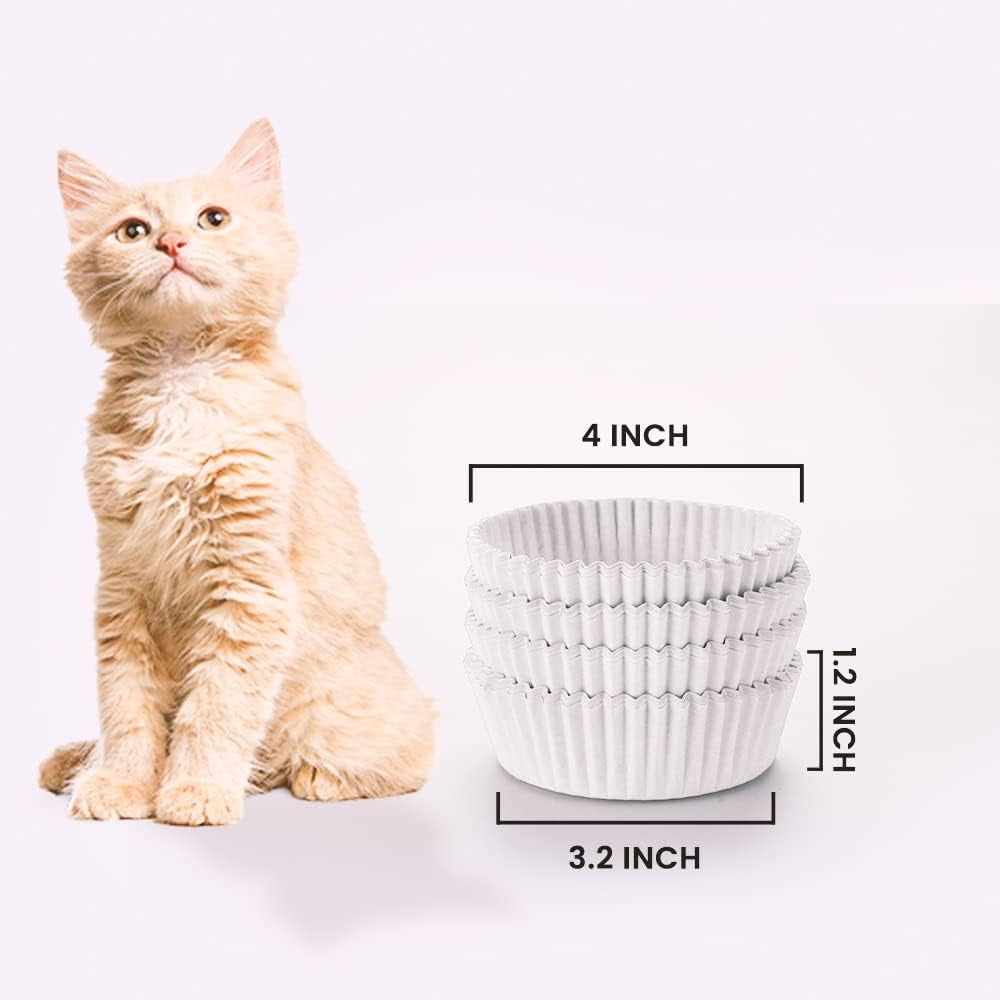 Fattybee 200 Pcs Pets White Disposable Feeding Bowls Liner, Disposable Pet Bowls, Small Paper Bowls/Liners, Paper Liner for Small Cat Bowl, Cat Dishes for Wet Food, Feral Cat Feeding Station