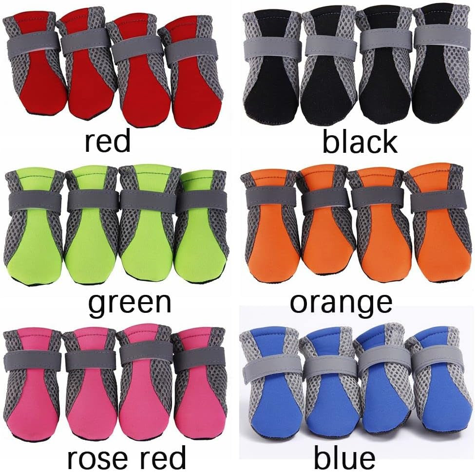 4Pcs/Set Dog Shoes Nonslip Dog Mesh Boots Washable Breathable Dog Booties Paw Protector for Outdoor Walking for Small and Medium Pets