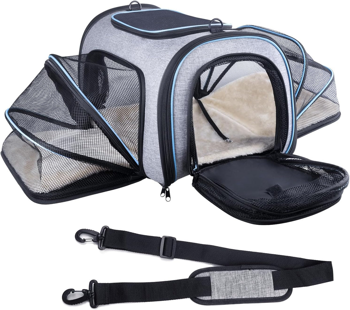 4 Way Expandable Pet Carrier, Airline Approved Collapsible Cat Soft-Sided Carriers W/Removable Fleece Pad for Cats, Puppy, Small Dogs (18"X 11"X 11")