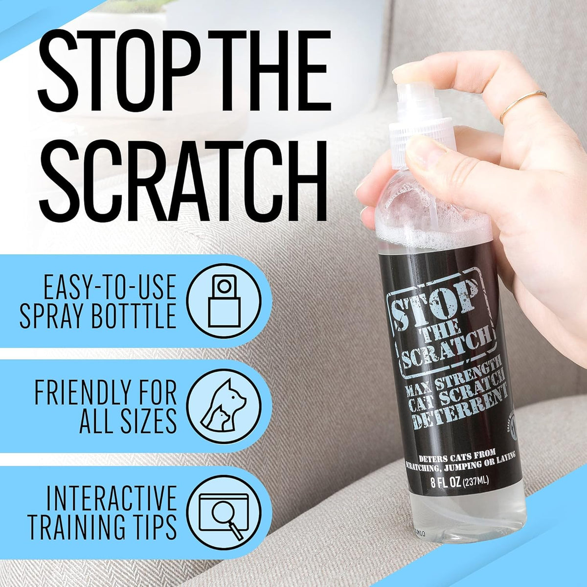 EBPP Stop the Scratch Cat Spray Deterrent for Kittens and Cats - Non-Toxic, Safe for Plants, Furniture, Floors and More Cat Deterrent Spray with Rosemary Oil