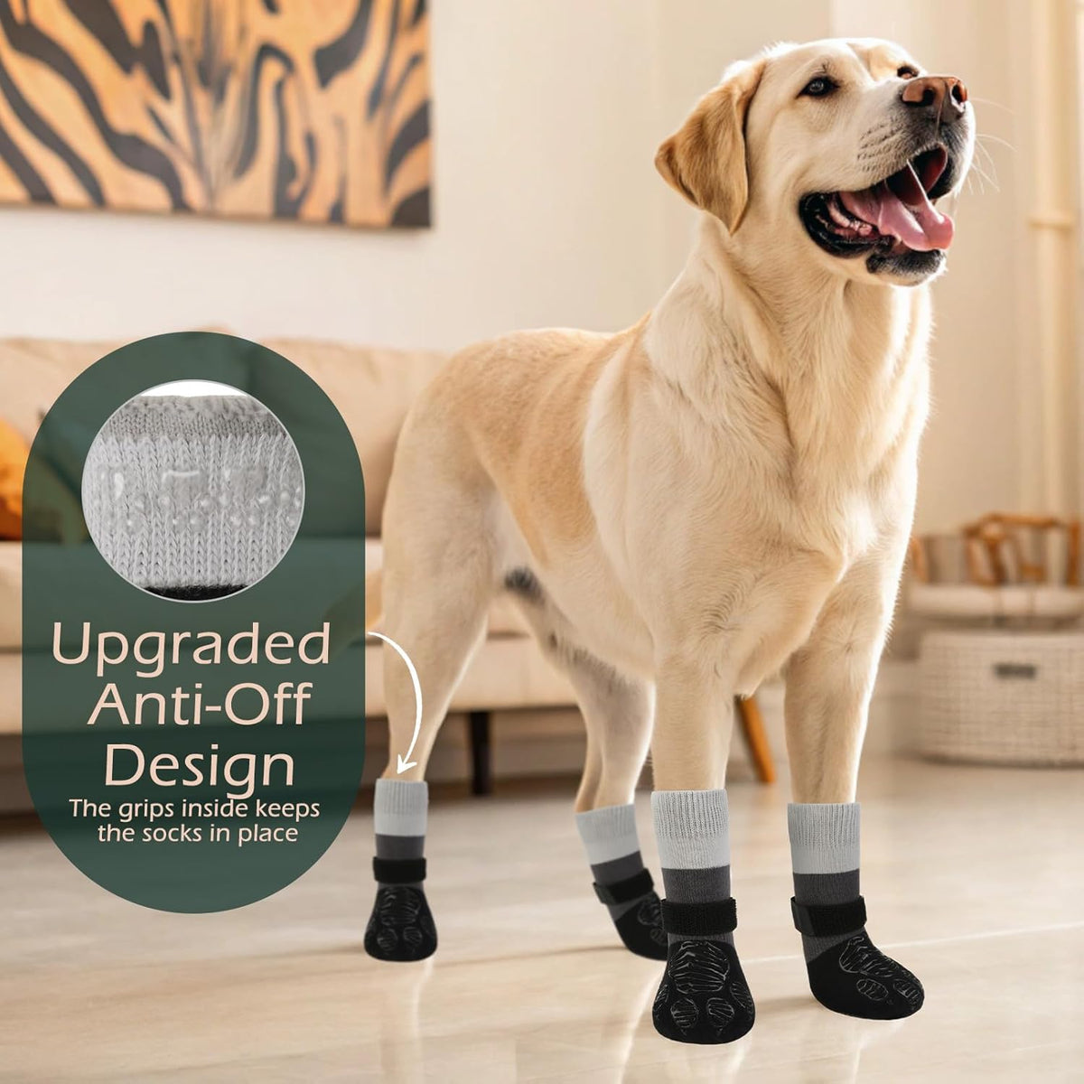 anti Slip Dog Socks to Prevent Licking Paws, Dog Boots & Paw Protectors with Grippers for Winter, Dog Booties for Hardwood Floors, Dog Shoes for Small Medium Large Senior Dogs, Balck XS