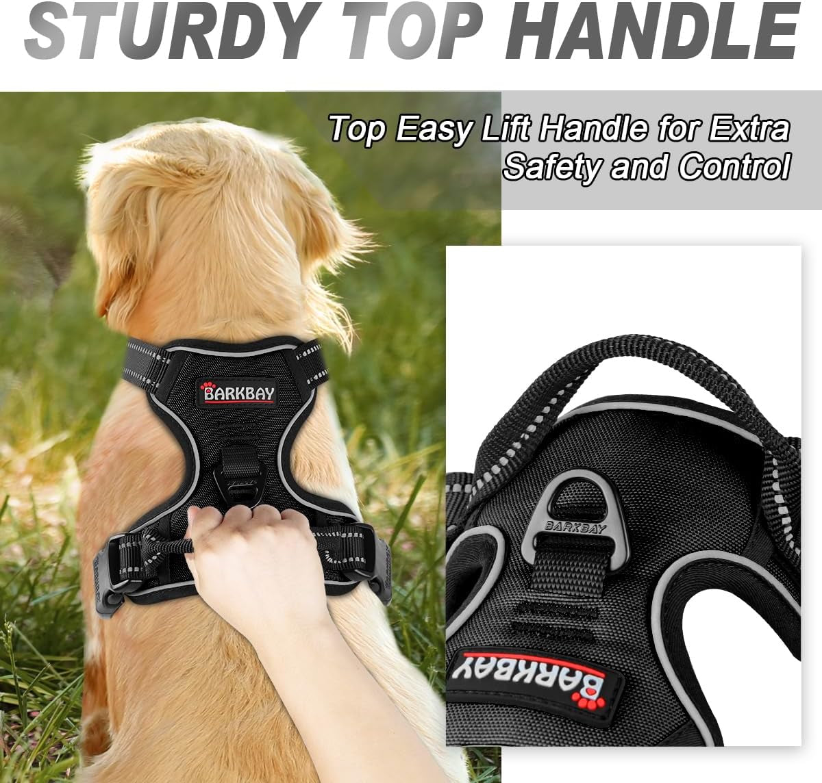 No Pull Dog Harness Front Clip Heavy Duty Reflective Easy Control Handle for Large Dog Walking(Black,L)