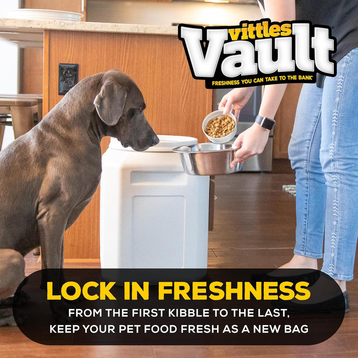 Vittles Vault Airtight Dog Food Storage Container - Fits up to 50 Pounds of Dry Pet Food - Perfect for Cat and Puppy Kibble - Bpa-Free Plastic - Made in the USA - 14" L X 20" H