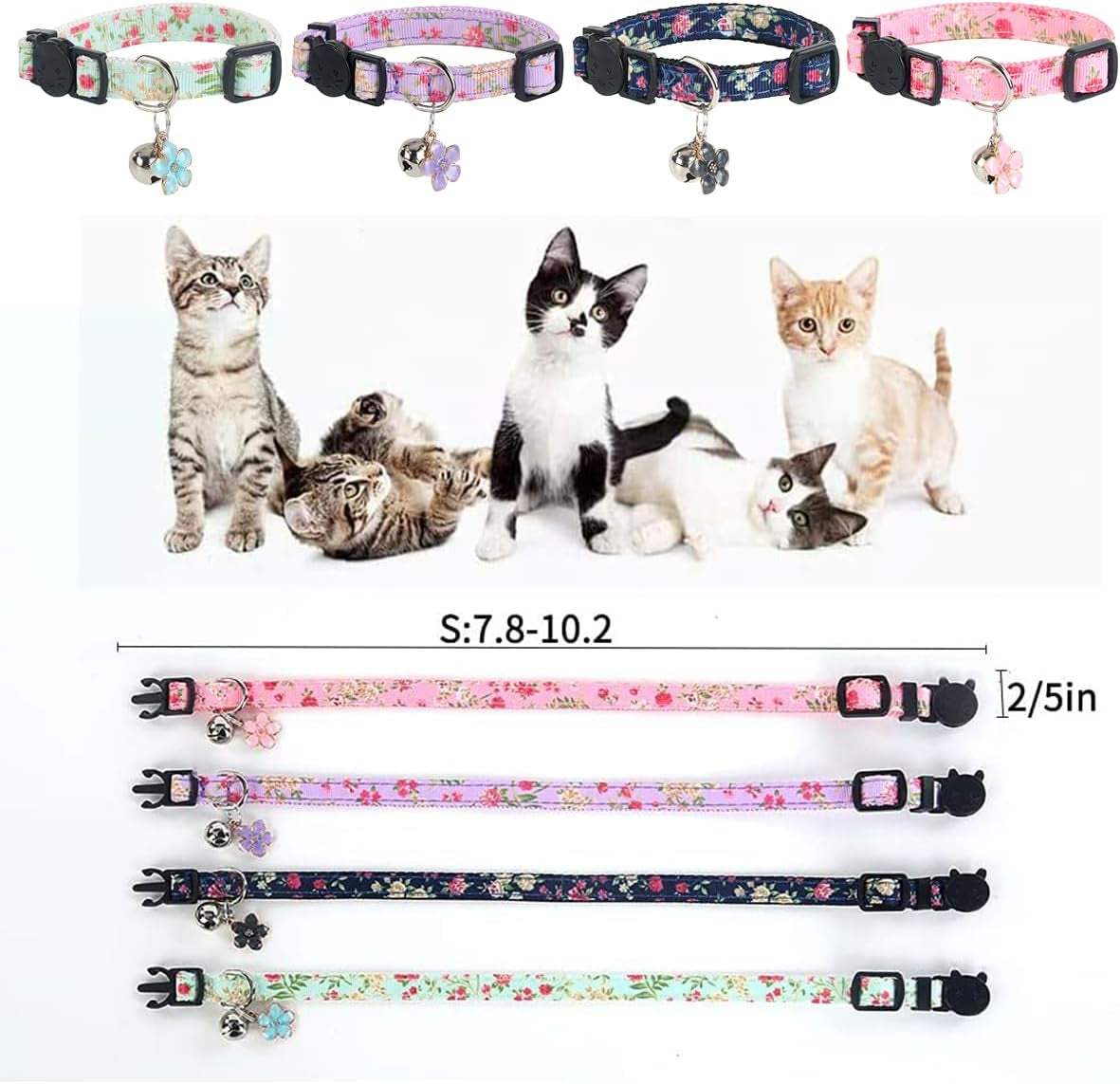 Cat Collars with Bells, Breakaway Kitten Collar, Cute Kitty Collar in 4 Pack, Pet Supplies Accessories