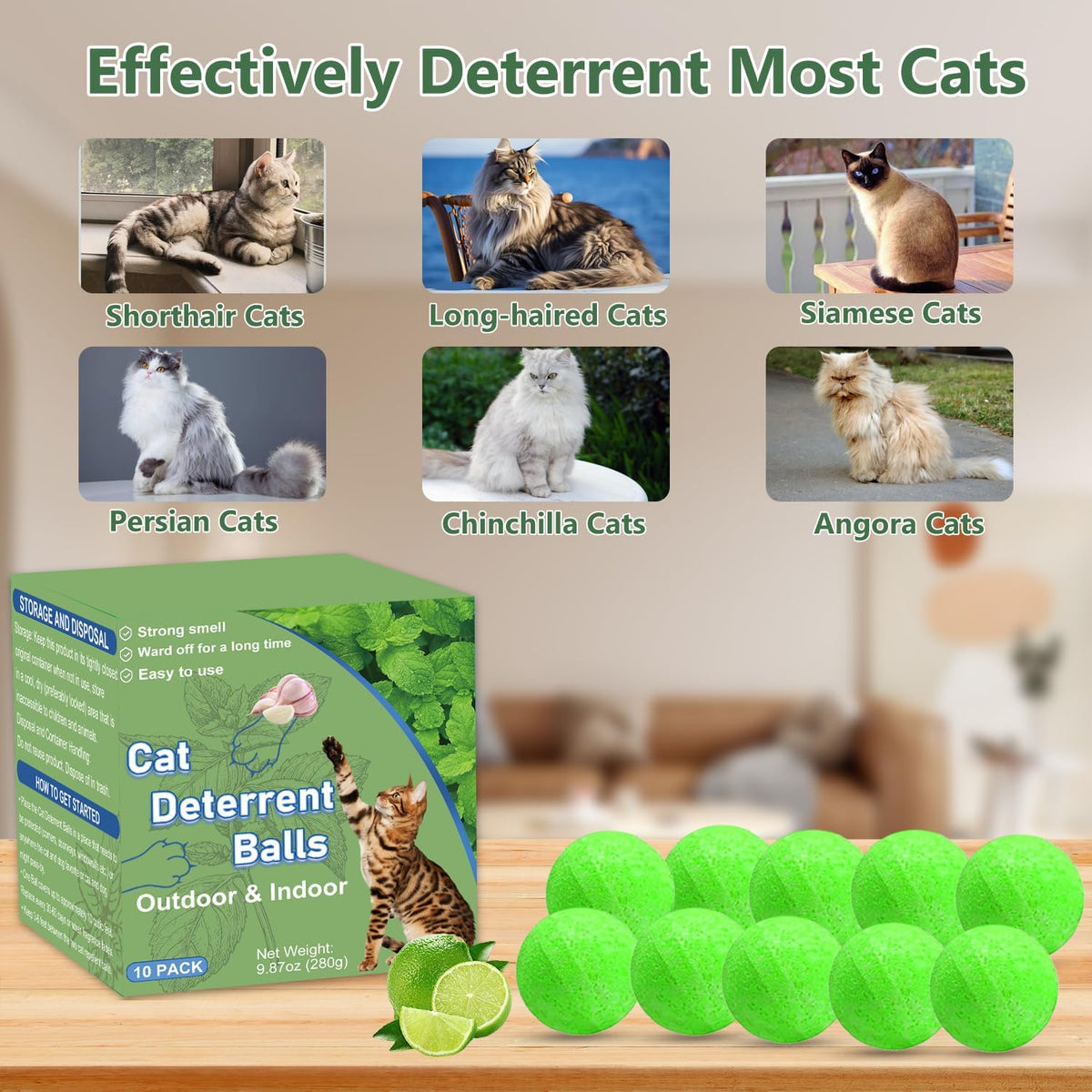 Cat Deterrent Outdoor, Preventing Cats and Dogs from Peeing, 10 Pack Natural Peppermint Oil Cat Deterrent Ball Outdoor Indoor Keep Cats Out of Yard Garden Lawn, Guard against Scratch and Chew