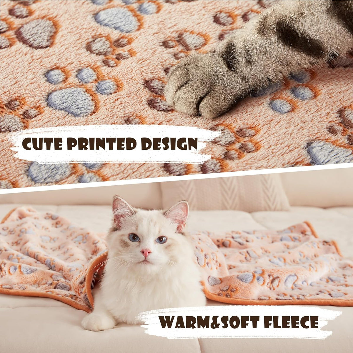 1 Pack 3 Blankets Super Soft Fluffy Premium Fleece Pet Blanket Flannel Throw for Dog Puppy Cat Paw Brown/Pink/White Small(23X16 Inch)