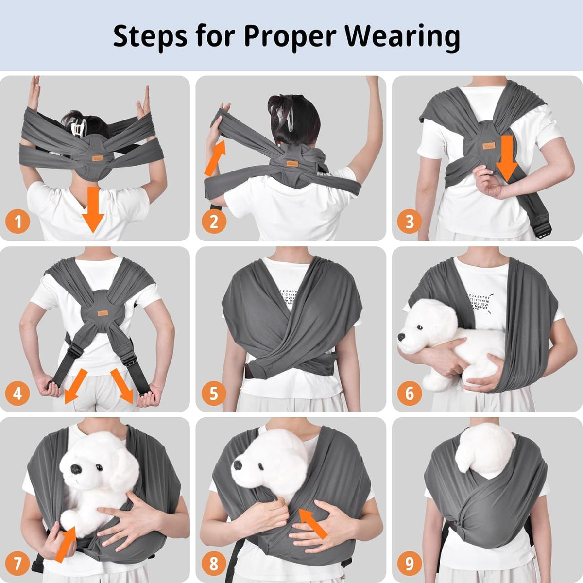 Swaddle Dog Sling Carrier for Small Dogs, Front Pet Sling Carrie Chest, Hands Free Adjustable Cat Sling Carrier Soft Cotton Reducing Pain Puppy Sling Carrier for Small Pets up to 11Lb(Dark Gray)