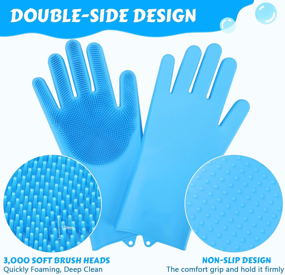 Pet Grooming Gloves - Heat Resistant Silicone Gloves with High-Density Teeth, Enhanced Five Finger Design for Bathing and Massaging Dogs and Cats, Blue