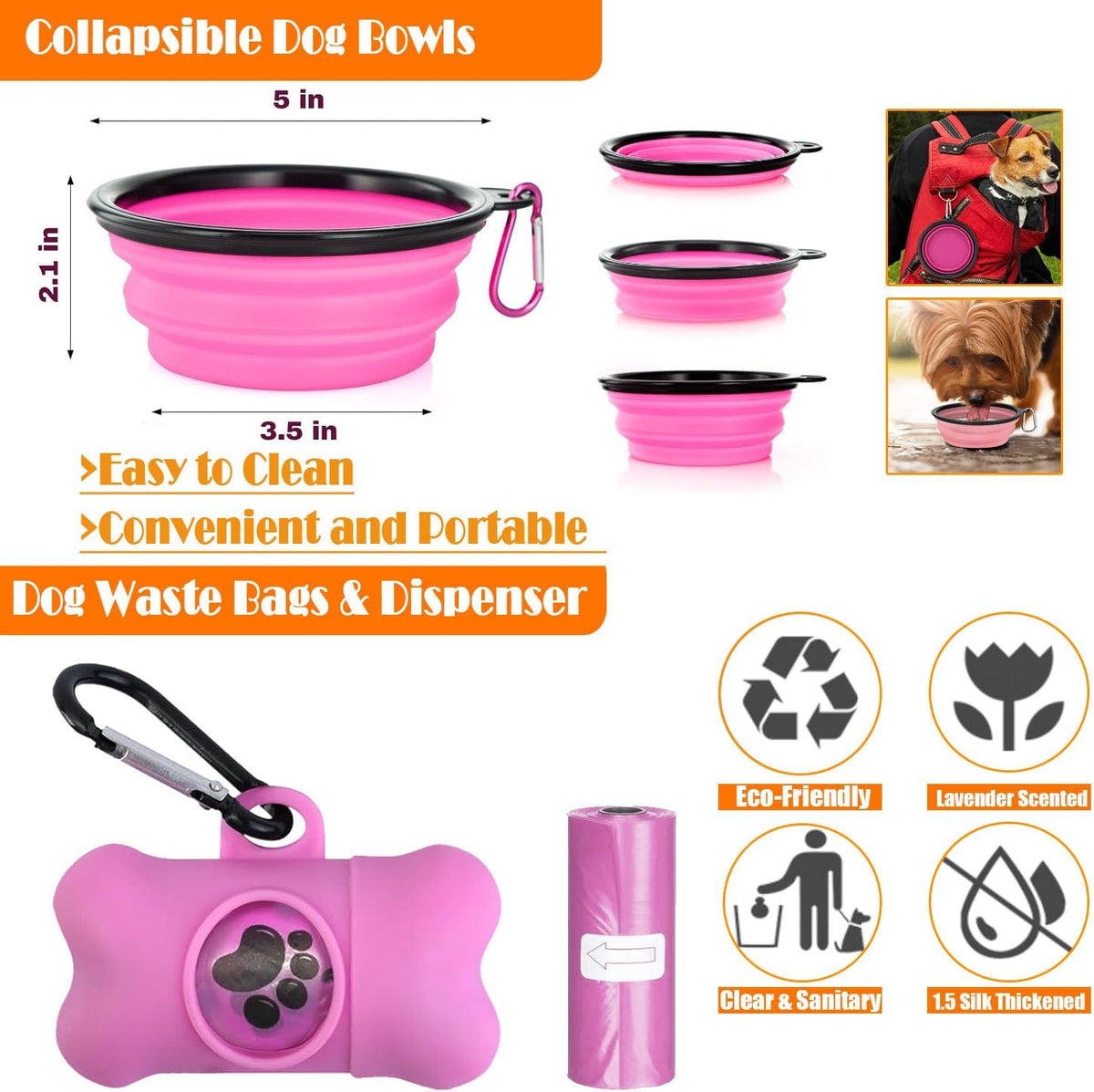 No Pull Dog Harness, Collar & Leash Set | Includes Dog Seat Belt, Collapsible Bowls & Poop Bag Dispenser. Ideal for Training, Walking, Hiking. Fits Small to Large Dogs(Pink-L)