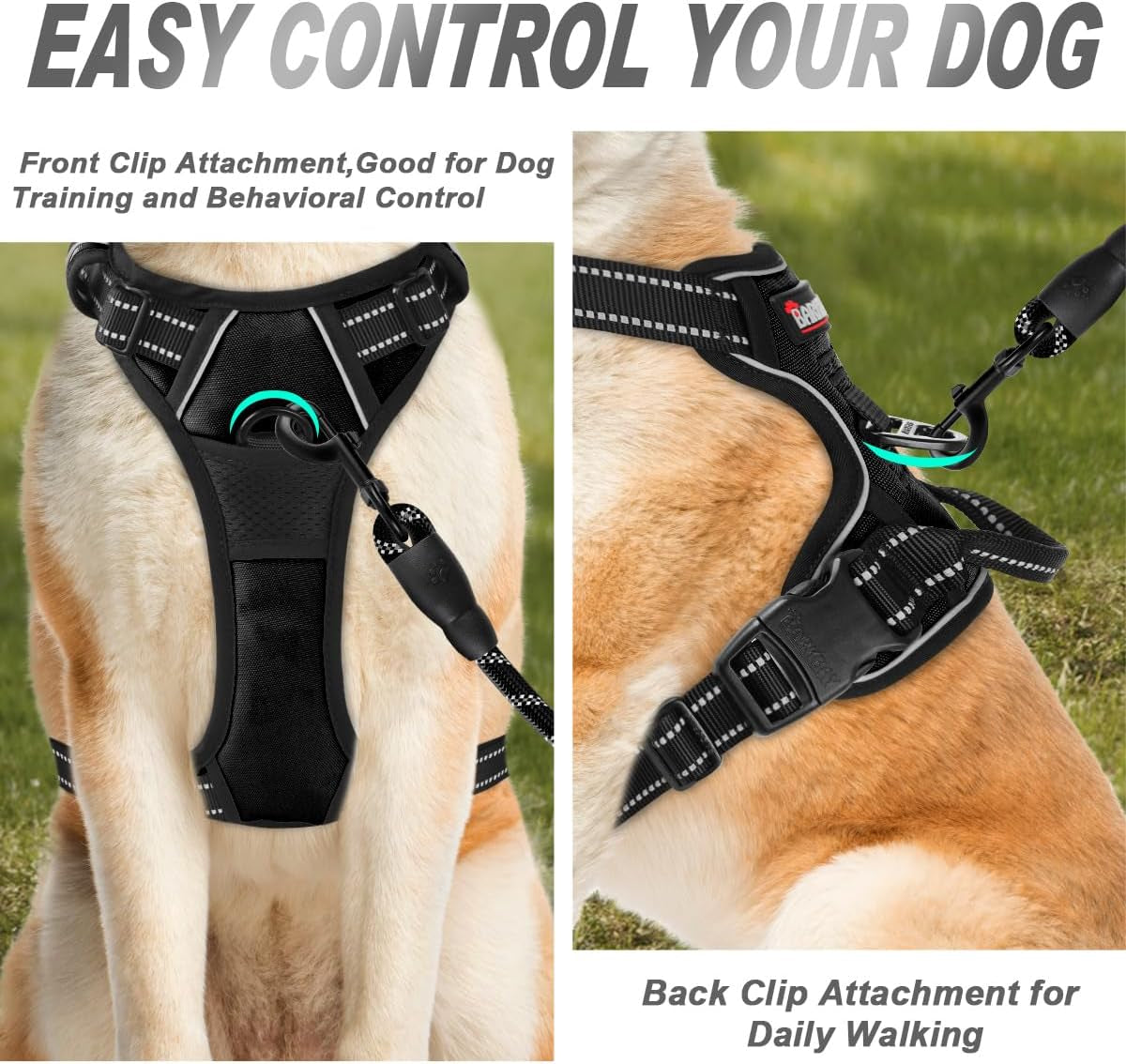 No Pull Dog Harness Front Clip Heavy Duty Reflective Easy Control Handle for Large Dog Walking(Black,L)