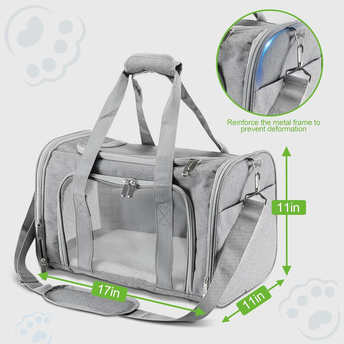 Travel in Style: Portable Pet Carrier for Small Pets up to 15 Lbs- Airline Approved, Collapsible & Comfortable Cat/Puppy Soft Sided Bag (Grey)