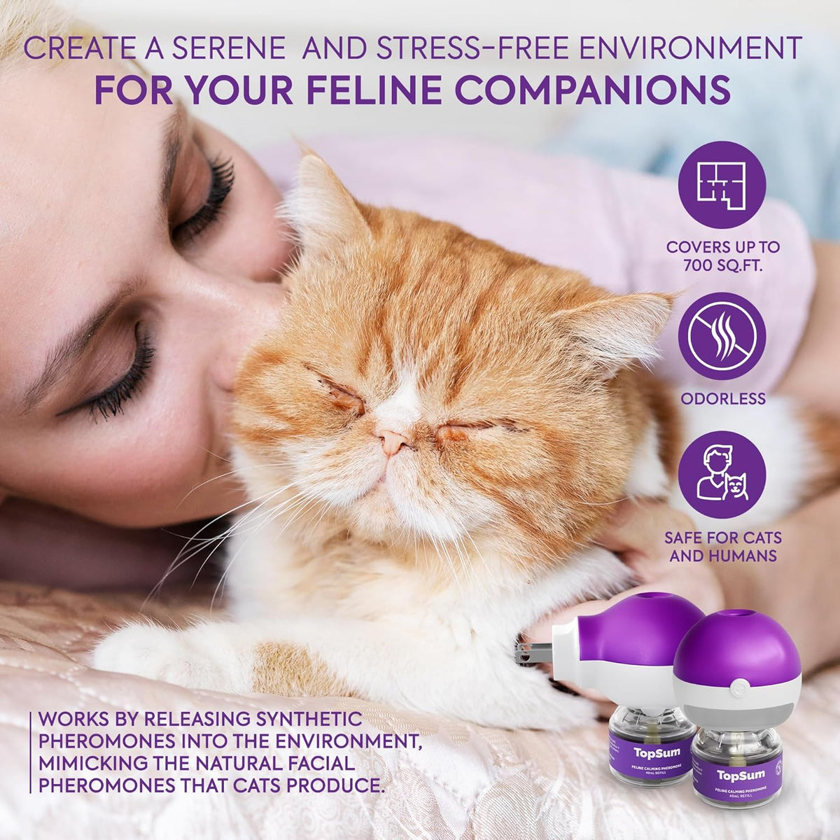 Cat Pheromones Calming Diffuser: Premium Pheromone Diffuser for Cats - Cat Pheromones Diffuser - Cat Calming Diffuser - Cat Calming Pheromone Diffuser, 3 Pack (Purple)