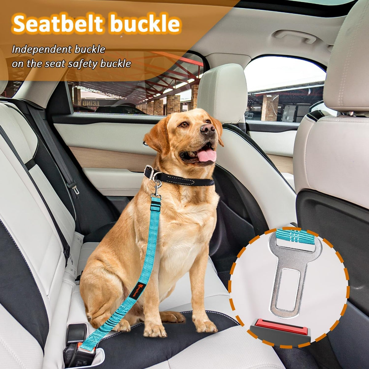 Removable Dog Seat Belt Harness for Car, 3 in 1 Pet Dog Car Seatbelt Leash, Retractable Restraint Secures to Vehicle Headrest & Adjustable Reflective Bungee Dog Seatbelt Tether, Blue and Black