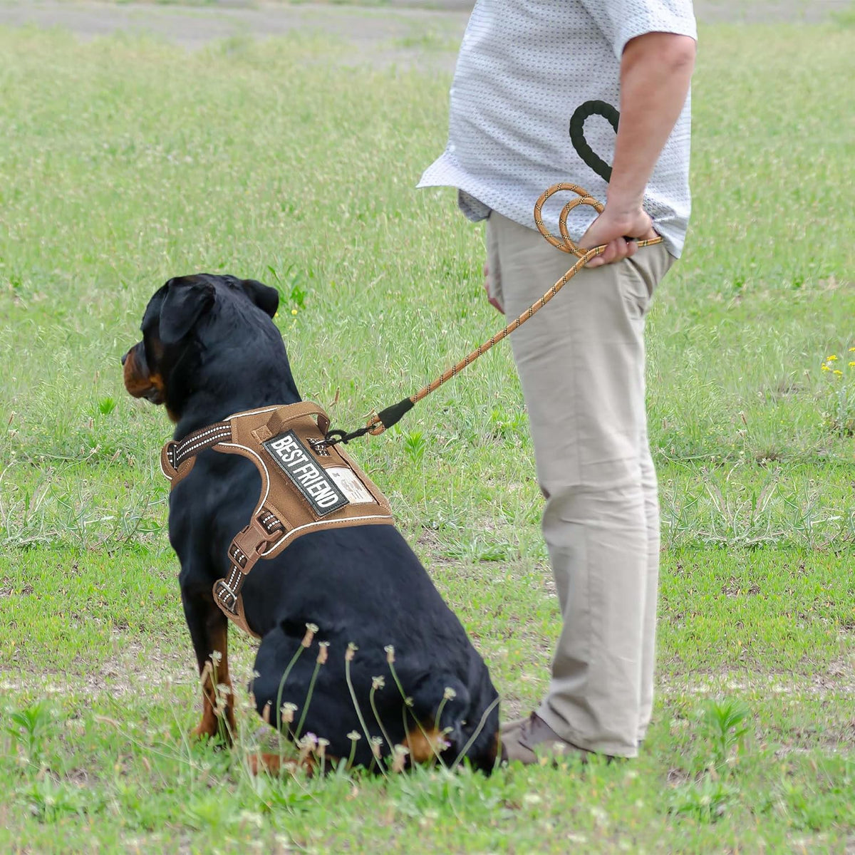 Heavy Duty Tactical Dog Harness for Large Dogs, No Pull Adjustable Pet Harness Reflective Service Training Easy Control Pet Vest Military K9 Working Dog Harnesses- Large, Brown