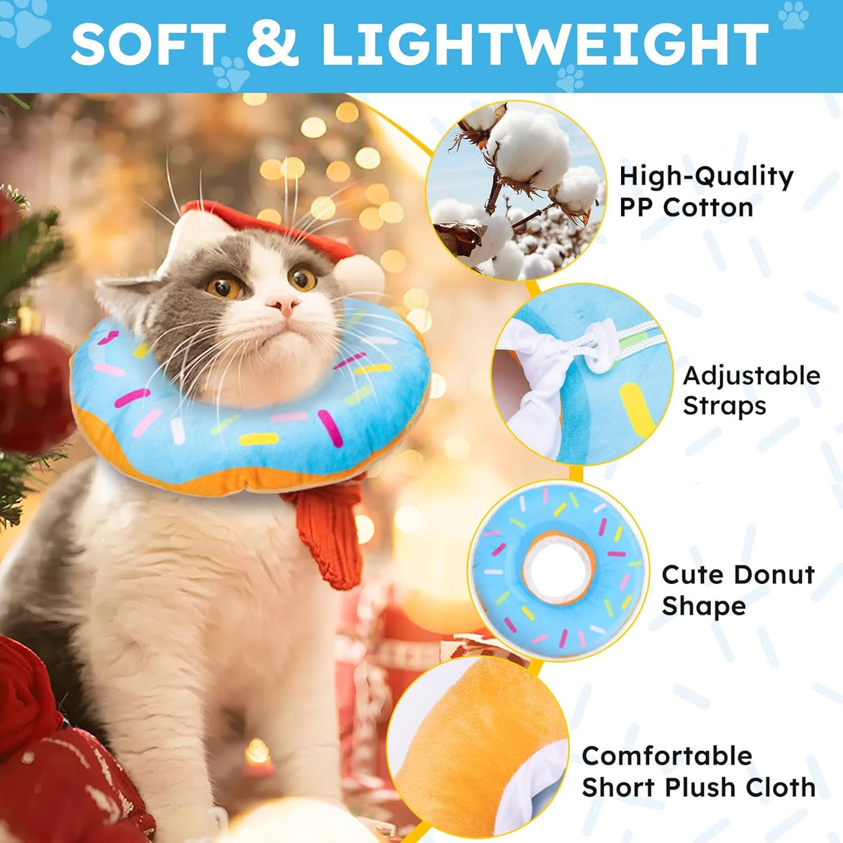 Cat Cone Collar Soft, Cat Recovery Collar for Wound Healing Cute Cat Donut Adjustable Cat Cones to Stop Licking Comfortable Lightweight Neck Elizabethan Collars for Cats Kittens after Surgery