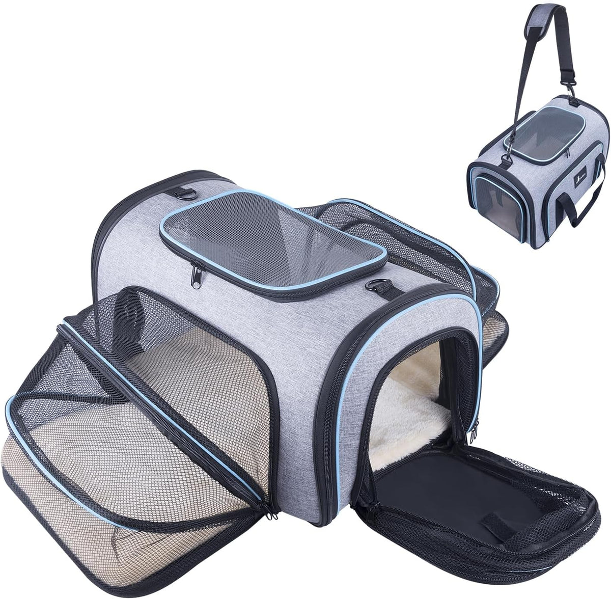 4 Way Expandable Pet Carrier, Airline Approved Collapsible Cat Soft-Sided Carriers W/Removable Fleece Pad for Cats, Puppy, Small Dogs (18"X 11"X 11")