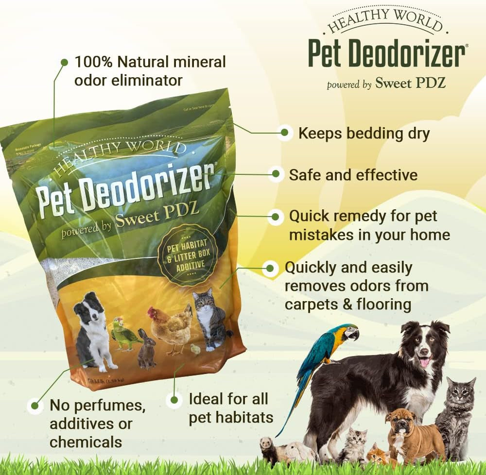 Healthy World Pet Deodorizer - Pet Habitat & Litter Box Additive - 3.5 Lbs