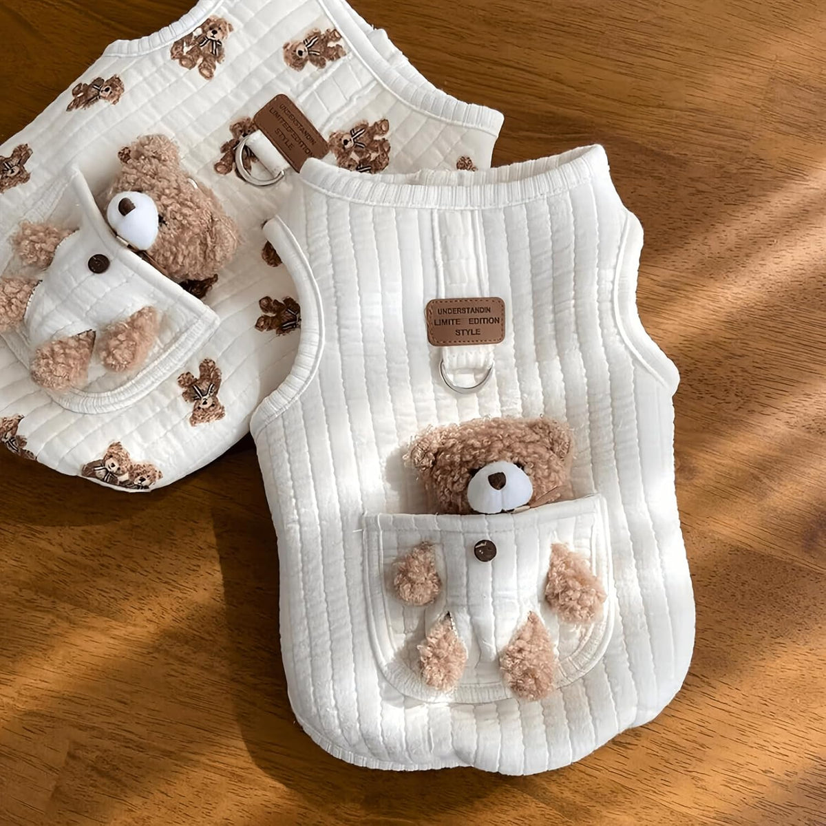 Cute Pet Apparel Plush Bear Pattern Cartoon Dog Clothes All Season Sleeveless Puppy Kitten Pullover Soft Skin-Friendly (White2, M (4.4-7.7Lbs))