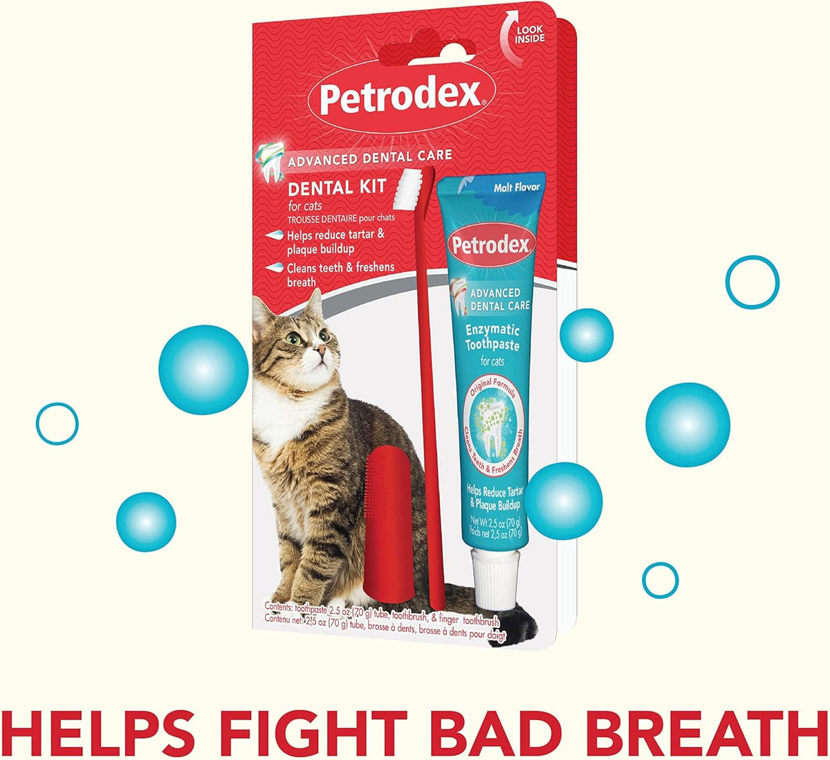 Dental Care Kit for Cats, Cat Toothbrush and Toothpaste, Cleans Teeth and Fights Bad Breath, Reduces Plaque Tartar Formation, Malt Flavor, 2.5Oz Toothpaste + Toothbrush