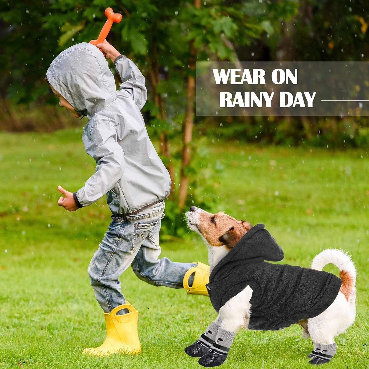 Hooded Dog Coat and Dog Cat Boots Shoes Socks Stylish Puppy Clothes Warm Dog Jacket Waterproof Dog Shoes for Small Puppy (Black,S)