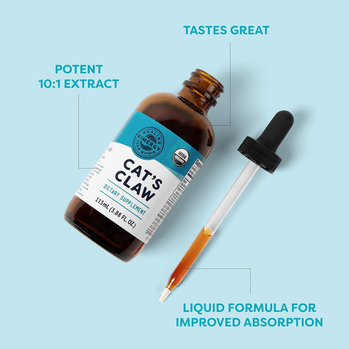 Organic Cat’S Claw Liquid – Provides Antioxidant Support* – Benefits the Immune System* – Organic, Vegan, Gluten-Free, Non-Gmo – 57 Servings (115 Ml)