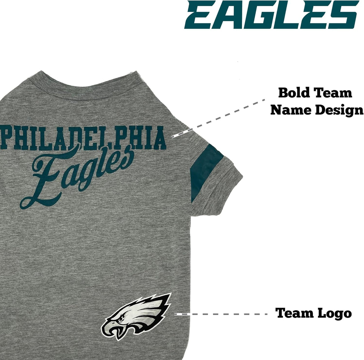 NFL Philadelphia Eagles T-Shirt for Dogs & Cats, Medium. Football Dog Shirt for NFL Team Fans. New & Updated Fashionable Stripe Design, Durable & Cute Sports PET TEE Shirt Outfit