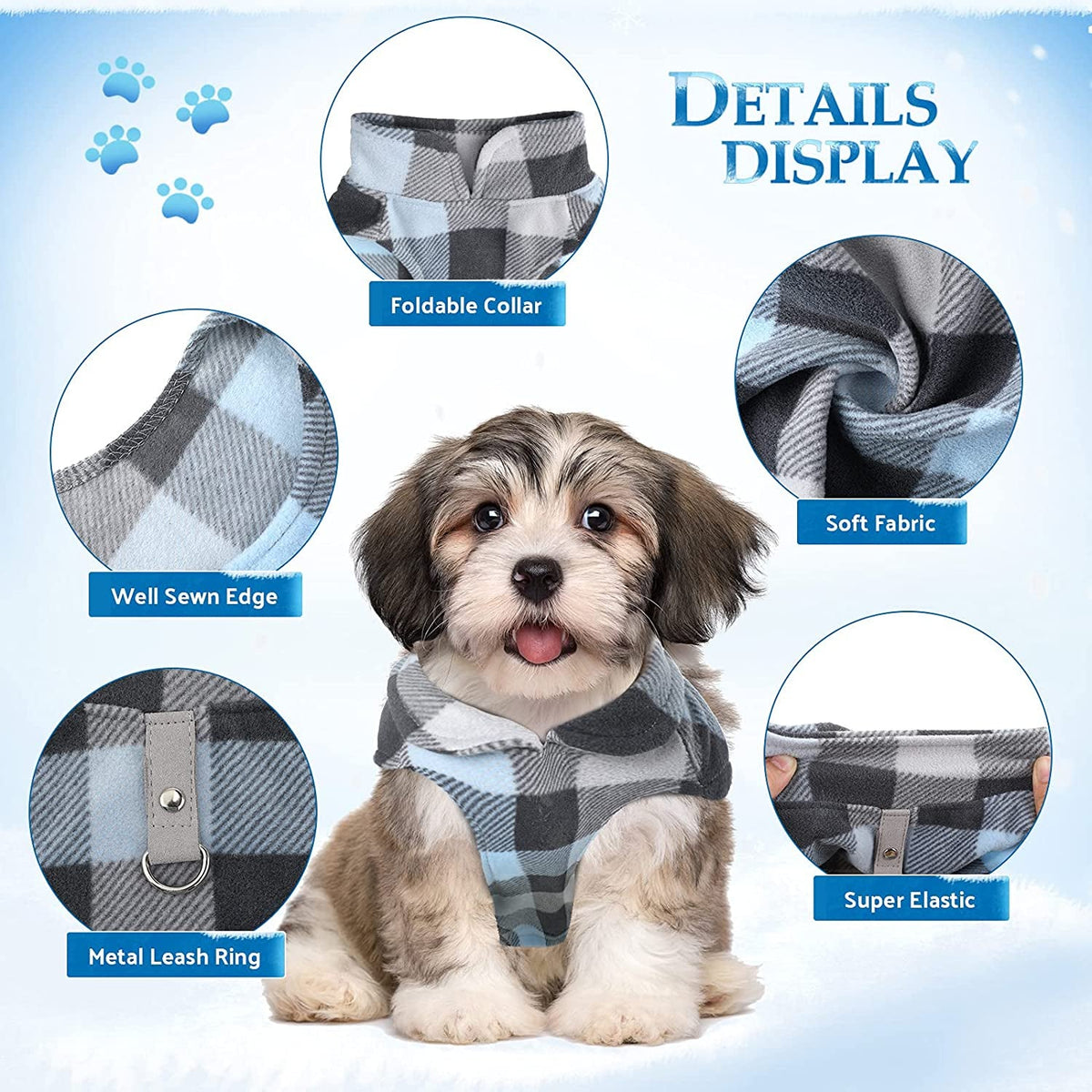 4 Pieces Winter Fabric Dog Sweater with Leash Ring Soft Fleece Vest Dog Clothes Plaid Camouflage Warm Puppy Jacket Pullover Clothes for Small Dogs Cat Puppy Chihuahua(S)