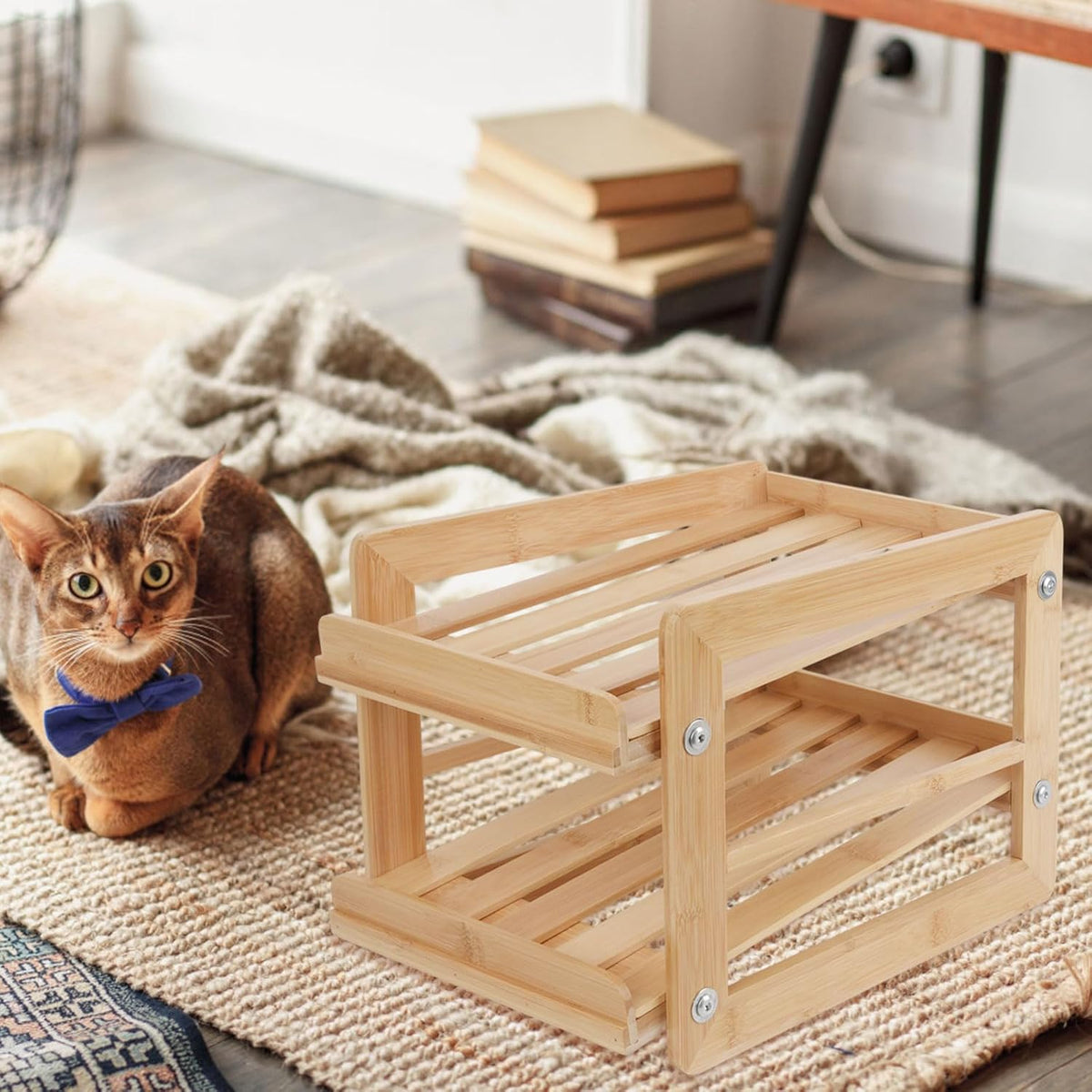 Cat Food Organizer, Wet Cat Food Storage Rack Canned Wet Cat Food Storage Shelf Cat Food Can Holder Holds 48 5.5 Ounce Cans of Cat Cans (Wooden Two Ply)