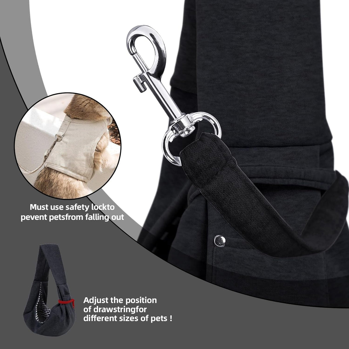 Dog Carrier Sling - Reversible Puppy Carrier Purse with Storage Pocket, Hand-Free Dog Sling Carrier for Carry Small Dogs and Cats, Travel Safety Harness, Dog and Cat Harness(Black)