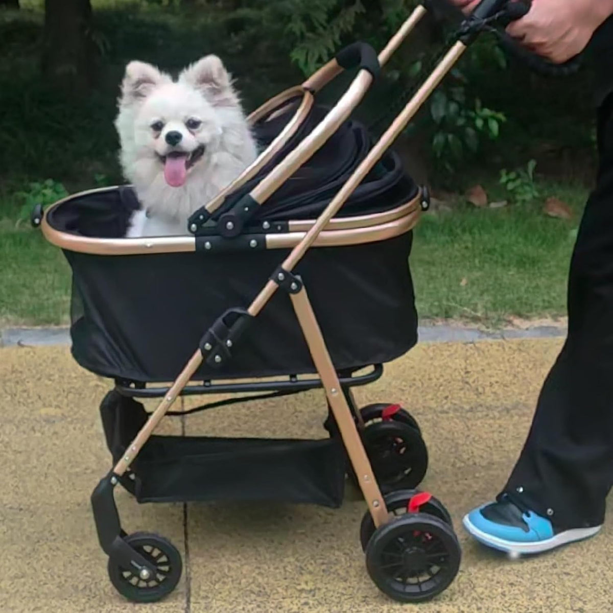 Pet Stroller,Foldable Dog Jogger Stroller,Foldable Pet Travel Carrier,3 in 1 Folding Dog Stroller,Easy Lock No-Zip Canopy with Detachable Carrier and Storage for Small or Medium Dogs Cats