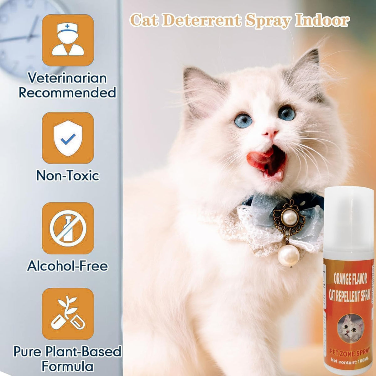 Cat Deterrent Spray, Effective Cat Spray for anti Cats Scratch Furniture, Curtain, Sofa and Plant, Cat Scratch Deterrent Aid for Pet Behavior Training, Indoor & Outdoor (2 Pack *100ML)