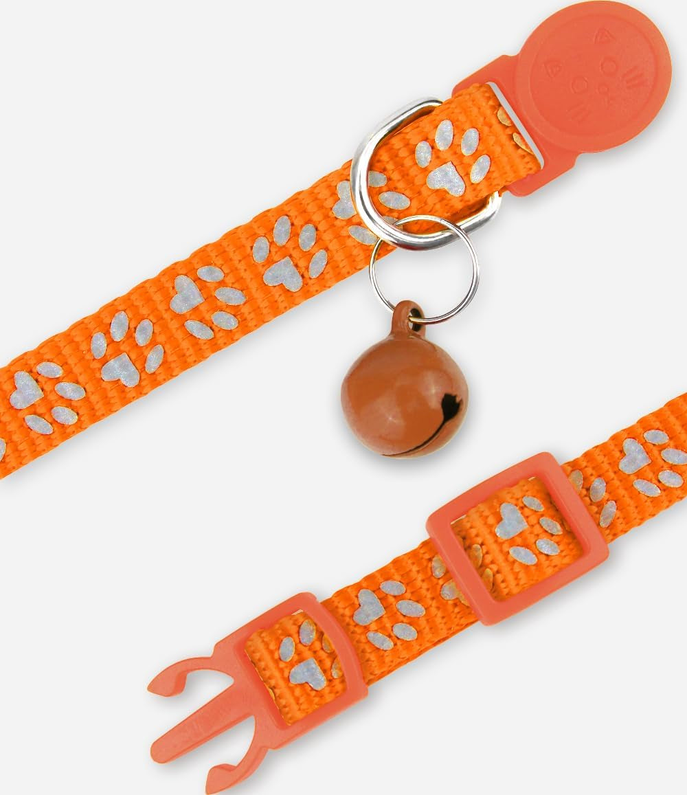 Reflective Cat Collar Breakaway with Bells, 2 Pack Girl Boy Pet Cat Collar Adjustable 7.5-12.5 Inch, Orange