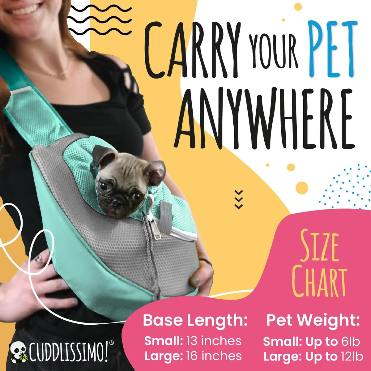 Pet Sling Carrier - Small Dog Puppy Cat Carrying Bag Purse Pouch - for Pooch Doggy Doggie Yorkie Chihuahua Baby Papoose Bjorn-Travel Front Backpack Chest Body Holder Pack to Wear (Teal-S)