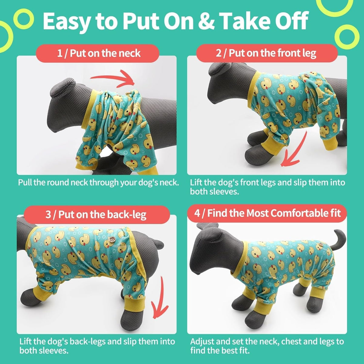 Dog Pajamas Yellow Ducks Dog Onesie Soft Dog Costume Dog Body Suits after Surgery Dog Coat Dog Clothes Cat Clothes Dog Surgery Recovery Suit Dog Pajamas for Small Dogs Small Dog Pajamas