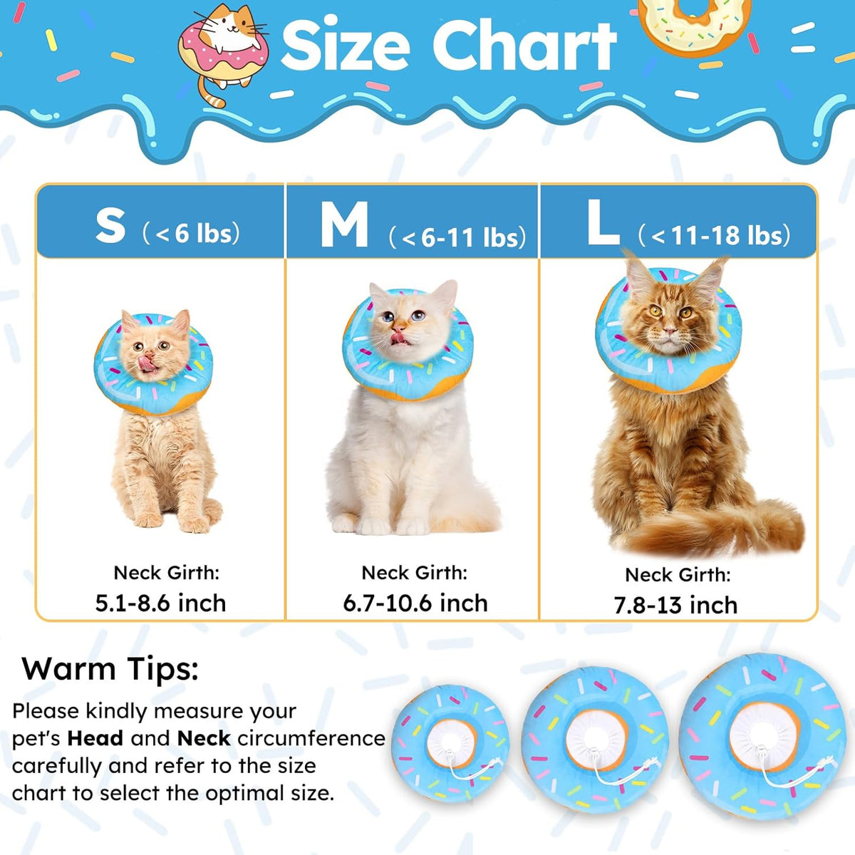 Cat Cone Collar Soft, Cat Recovery Collar for Wound Healing Cute Cat Donut Adjustable Cat Cones to Stop Licking Comfortable Lightweight Neck Elizabethan Collars for Cats Kittens after Surgery