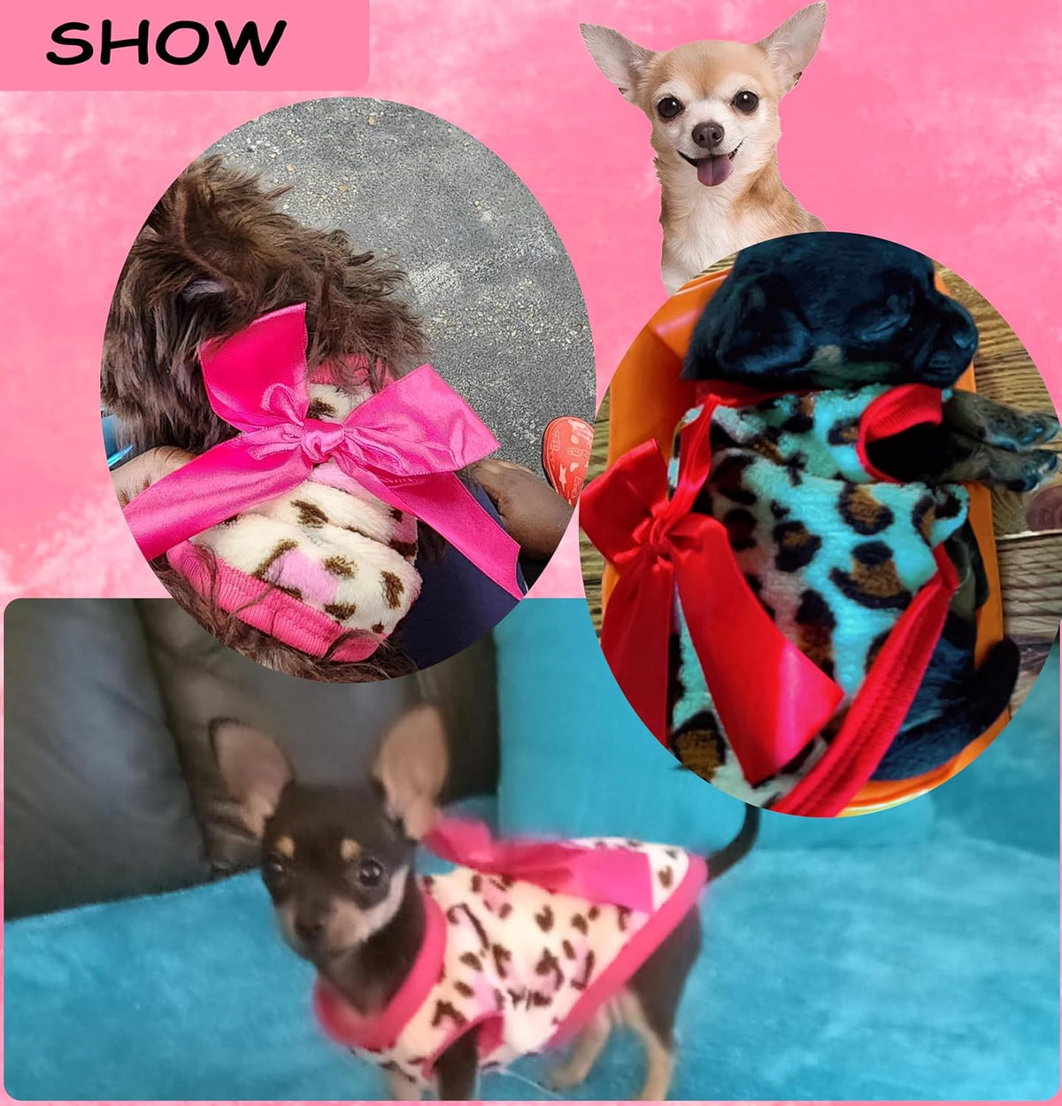 2 Pieces XXS Dog Sweater for Small Dogs - Leopard Teacup Chihuahua & Yorkie Puppy Clothes (Pink+Red, Xx-Small)